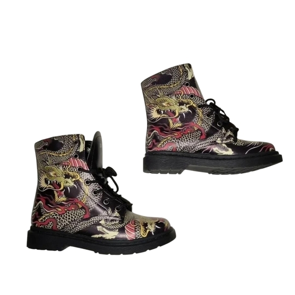 Vibefront Women's (or unisex) Dragon Print Grunge Goth Combat Boots, 8W, 6.5M - Picture 6 of 7
